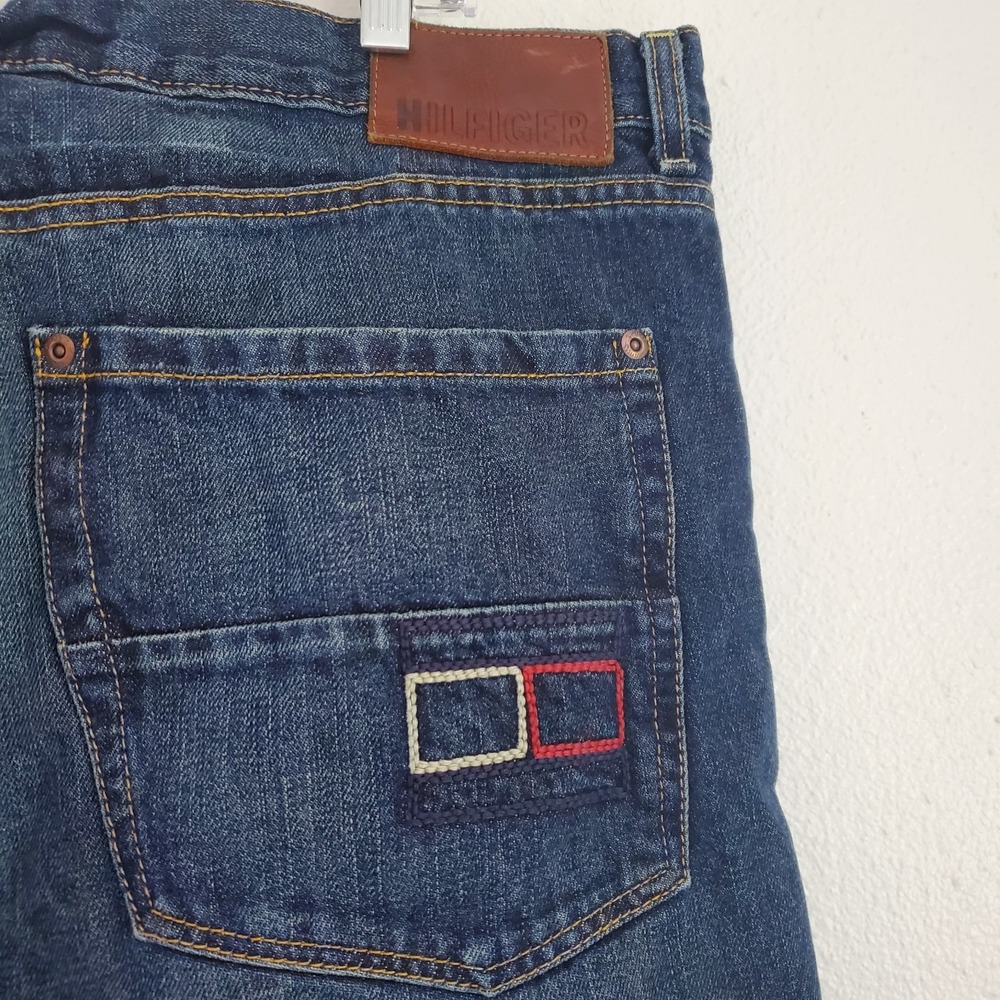 Tommy Hilfiger Jeans Mens 40x32 Blue Relaxed Freedom Baggy Denim Whiskers Fade - Picture 7 of 11
